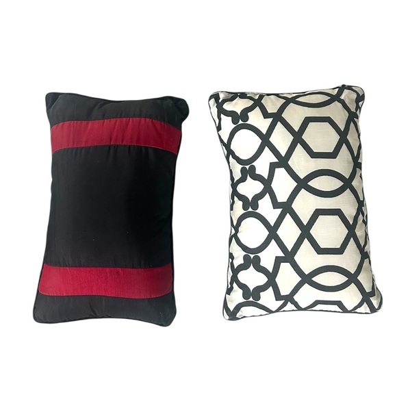 Decorative Throw Pillow Set of 2 – Black & Red Stripe / Black & White Pattern - Picture 1 of 3